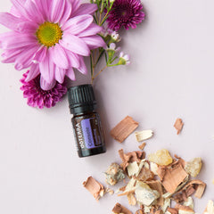 doTERRA Console label close-up highlighting Rose and Frankincense for renewing mood.