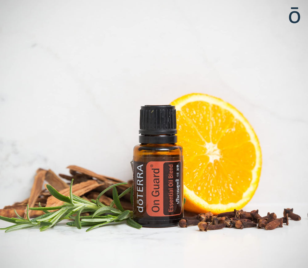 Back label close-up of doTERRA On Guard 15 ml bottle
