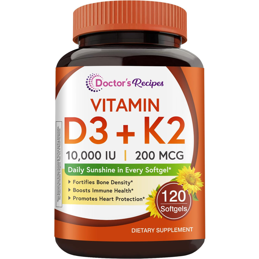 Bottle of Doctor's Recipes Vitamin D3 + K2 120 softgels