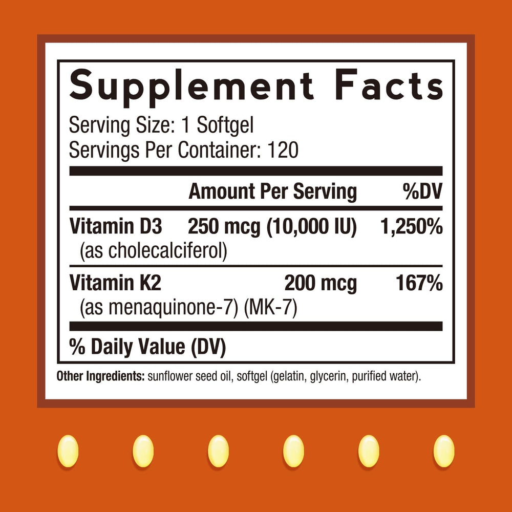 Close-up of Doctor's Recipes Vitamin D3 + K2 softgels