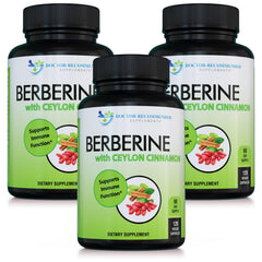 Front bottle of Doctor Recommended Berberine with Ceylon Cinnamon, 1200mg, 120 veggie capsules