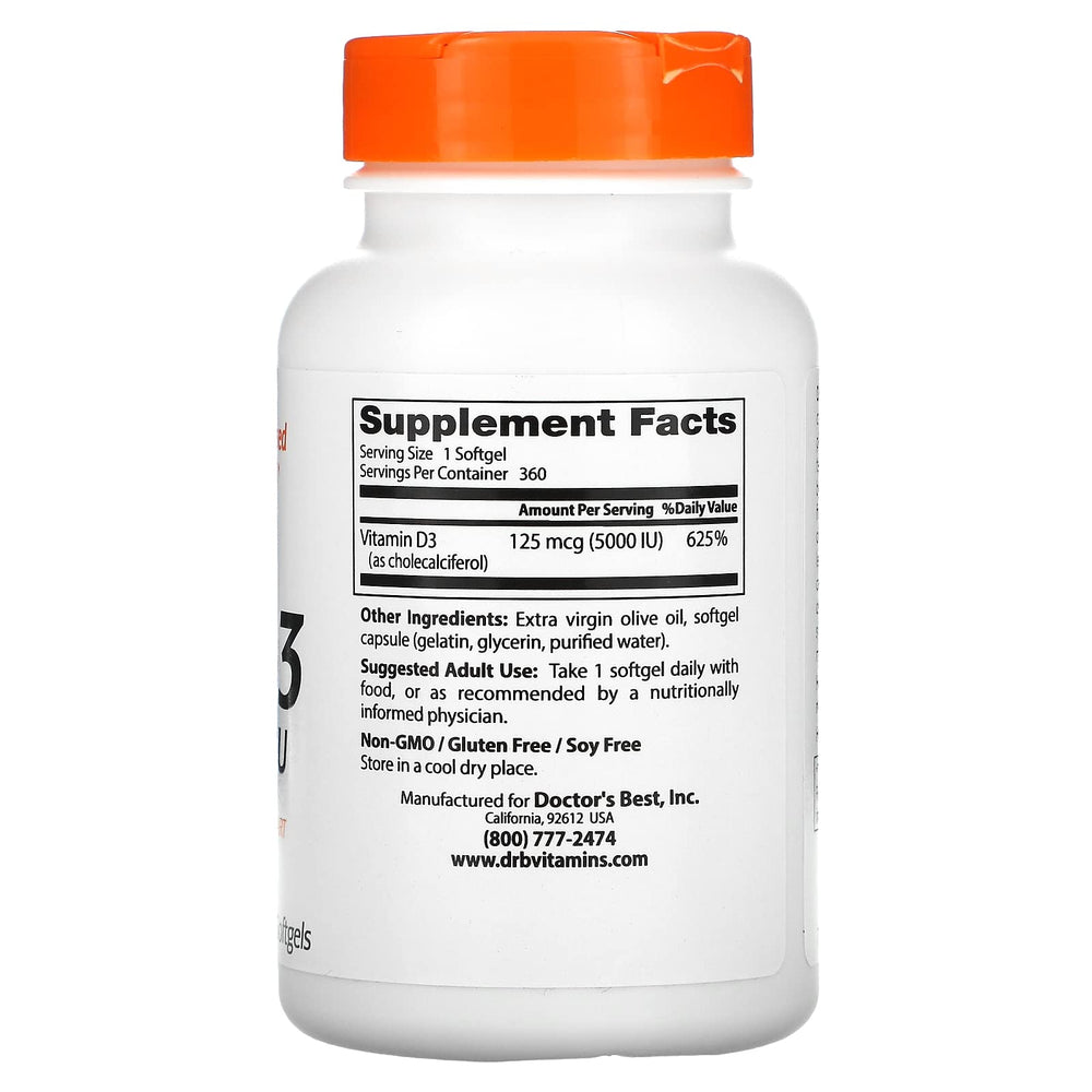 Vitamin D3 125 mcg (5000 IU) softgels – 2-pack bottle image
