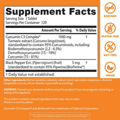 Doctor's Best Curcumin C3 Complex Bioperine jar emphasizes enhanced absorption benefits