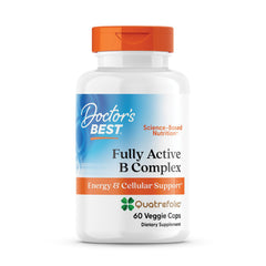 Bottle of Doctor's Best Fully Active B Complex capsules on white background