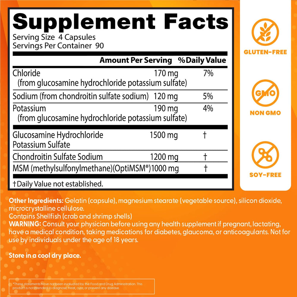 Doctor's Best glucosamine chondroitin MSM label highlighting OptiMSM purity