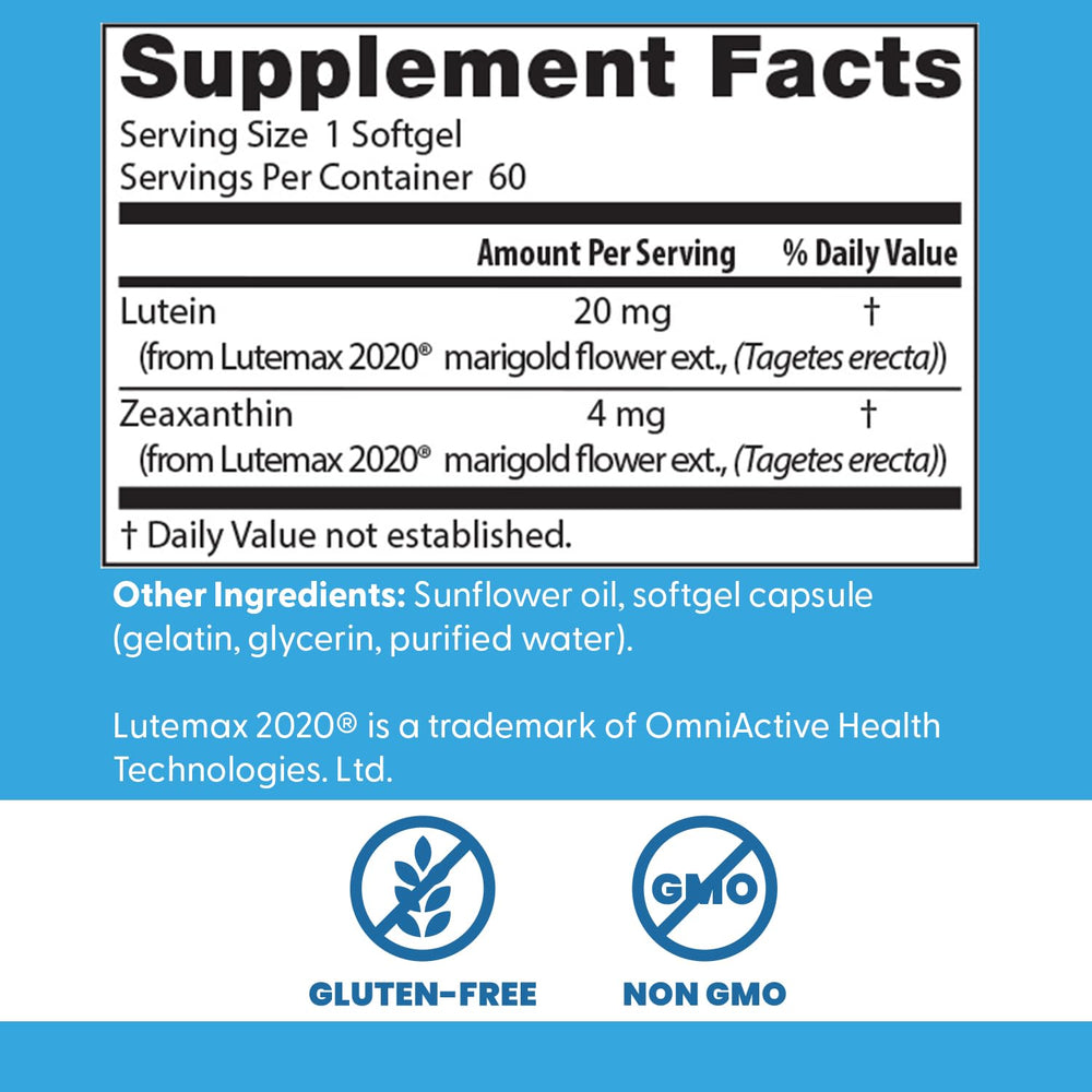 Close-up of Lutemax 2020 highlighted on the label