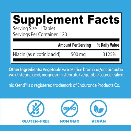 Label highlighting Non-GMO, Gluten Free, Vegan on Niacin bottle