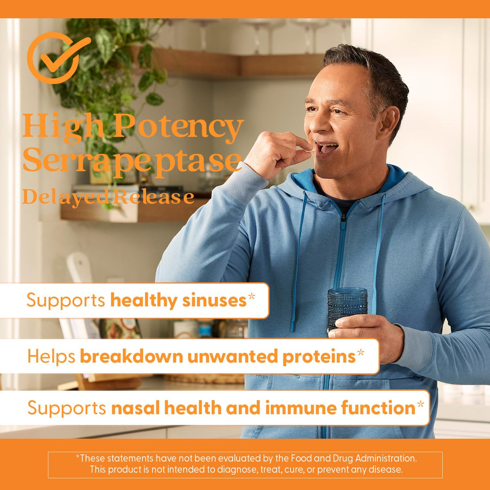 Doctor's Best Serrapeptase daily-dosing concept in vegan supplement.