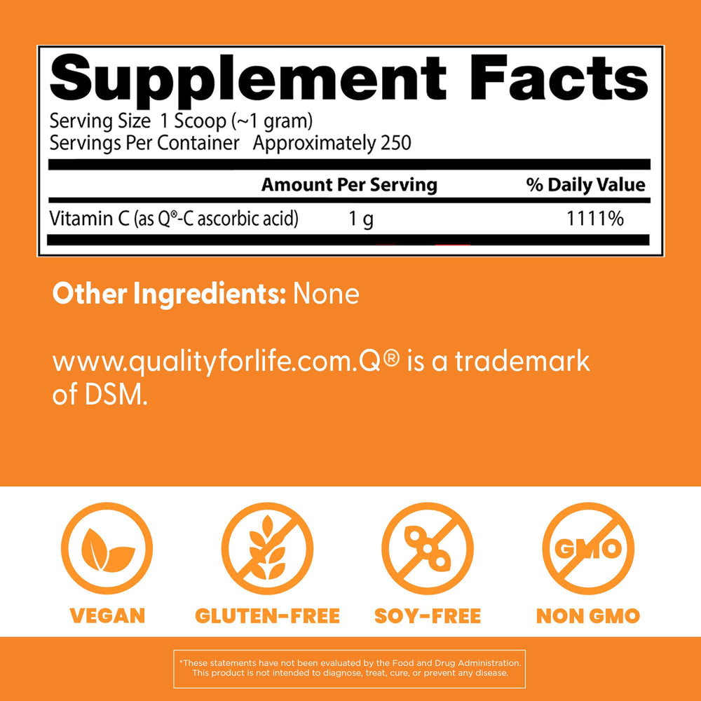 Nutrition facts and ingredients panel for Doctor's Best Vitamin C Powder