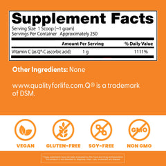 Nutrition facts and ingredients panel for Doctor's Best Vitamin C Powder