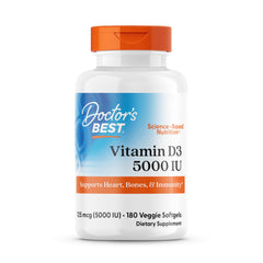 Bottle of Doctor's Best Vitamin D3 5000 IU with 180 veggie softgels