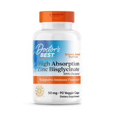 Doctor's Best Zinc Bisglycinate 50mg bottle and capsules for immune support