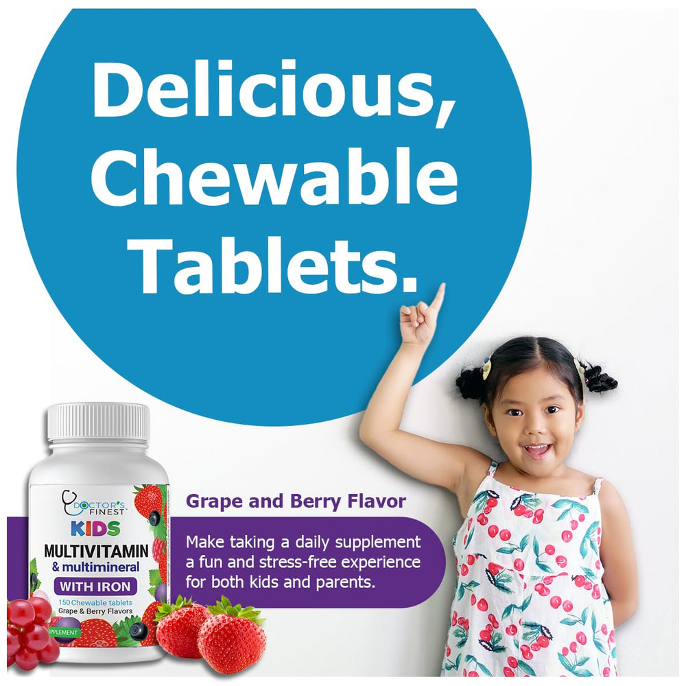 Label close-up highlighting vitamins and iron content on Doctor's Finest bottle