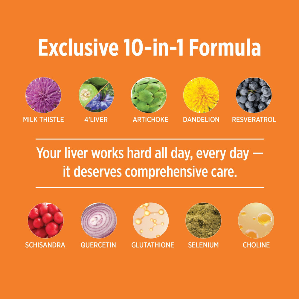 DOCTORS' PREFERRED Liver+ Revive & Restore ingredients scattered on a wooden surface.