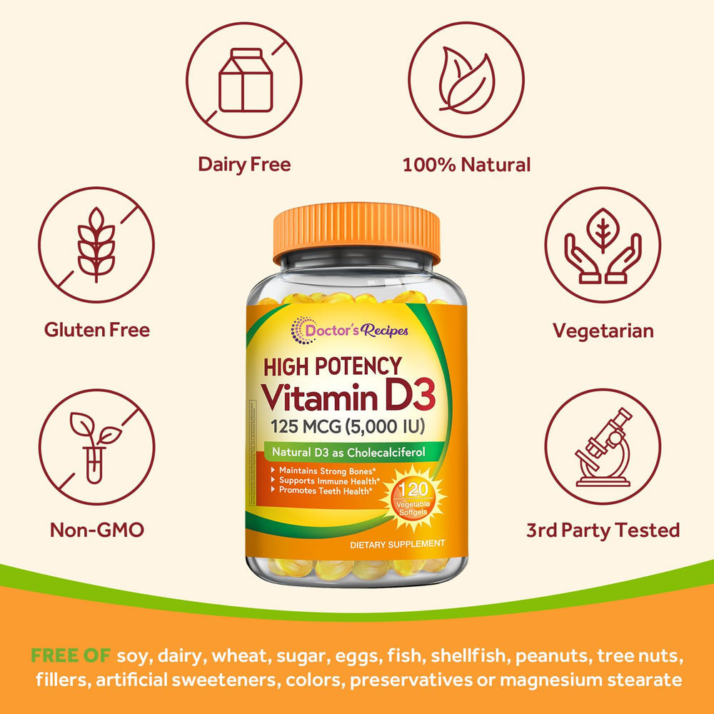 Doctor's Recipes Vitamin D3 5000IU bottle and label