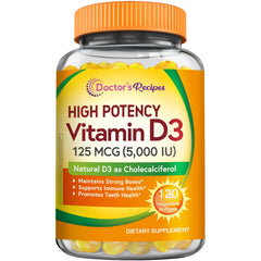 Bottle of Doctor's Recipes Vitamin D3 5000IU vegetarian softgels