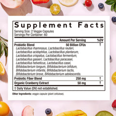 Close-up of probiotic capsules showing 50B CFU and 16 strains