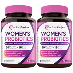 Front view of Doctor's Recipes Women's Probiotics bottle