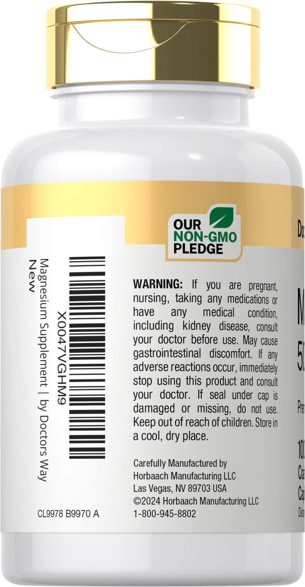 Gluten-free, vegetarian, and non-GMO symbols on bottle