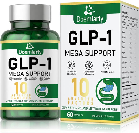 Front view of Doemfarty GLP-1 Probiotic bottle with label