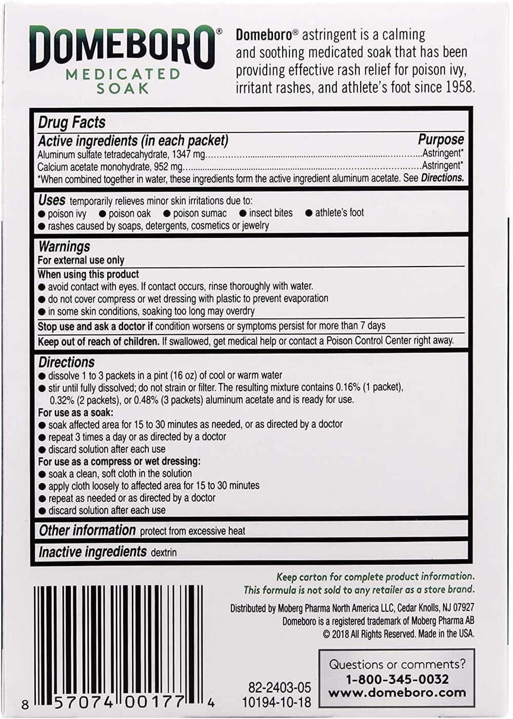 Domeboro usage instructions on packaging