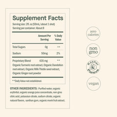 Ingredients: Organic milk thistle, turmeric, dandelion, ginger, orange