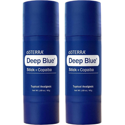 Front view of doTERRA Deep Blue Stick packaging - 2 pack