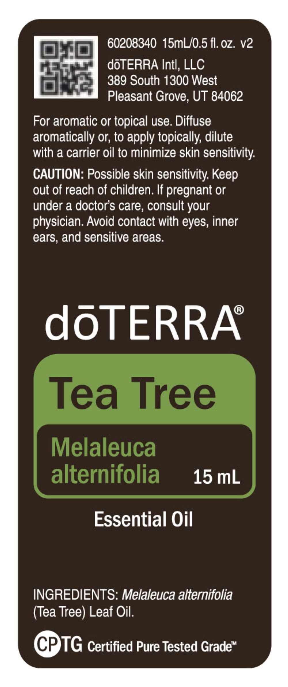 doTERRA Melaleuca essential oil label showing ingredients and kosher certification