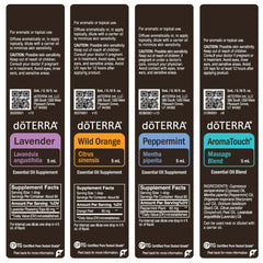 Portable Travel Kit with four 5ml doTERRA bottles and AromaTouch blend in a compact case