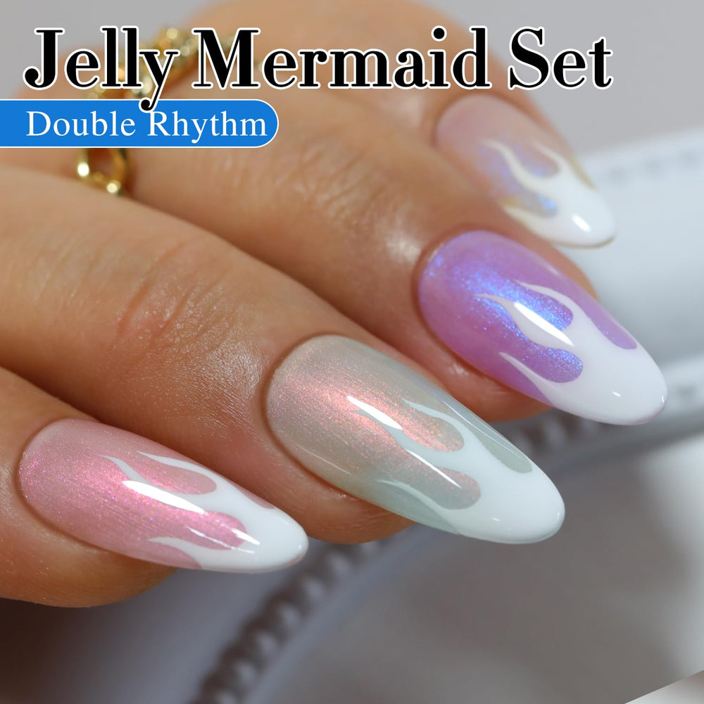 Double Rhythm Pink jelly gel polish for soft pastel mani at home.