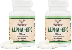 Double Wood Alpha GPC bottle on shelf for easy brain health support.