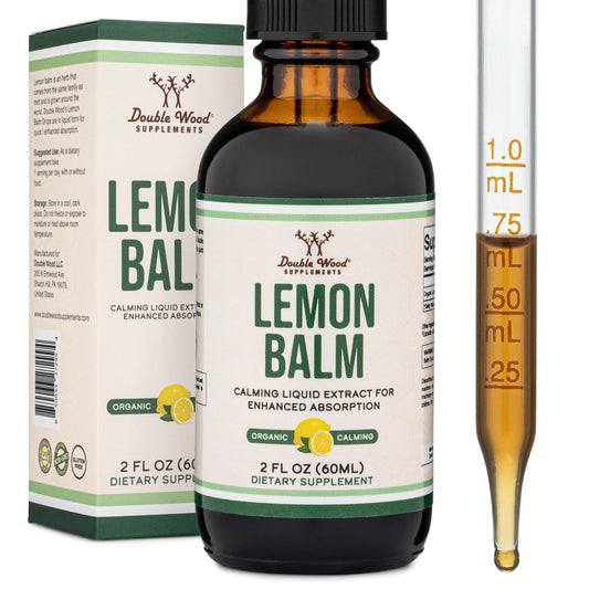 Front view of Double Wood Lemon Balm Tincture bottle