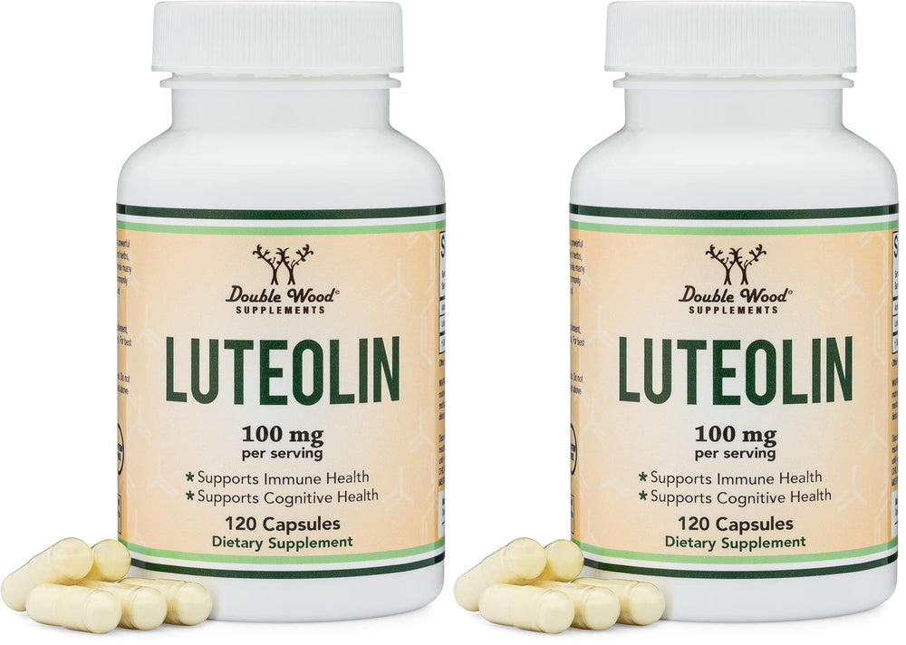 Front view of Double Wood Luteolin 100mg 2-pack bottles