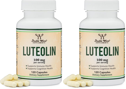 Front view of Double Wood Luteolin 100mg 2-pack bottles