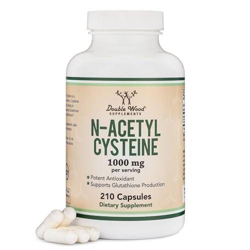 Double Wood NAC 1000mg per serving bottle with 210 capsules and odor masking technology
