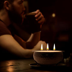 Three-wick soy candle suitable for men’s room decor and a man cave.