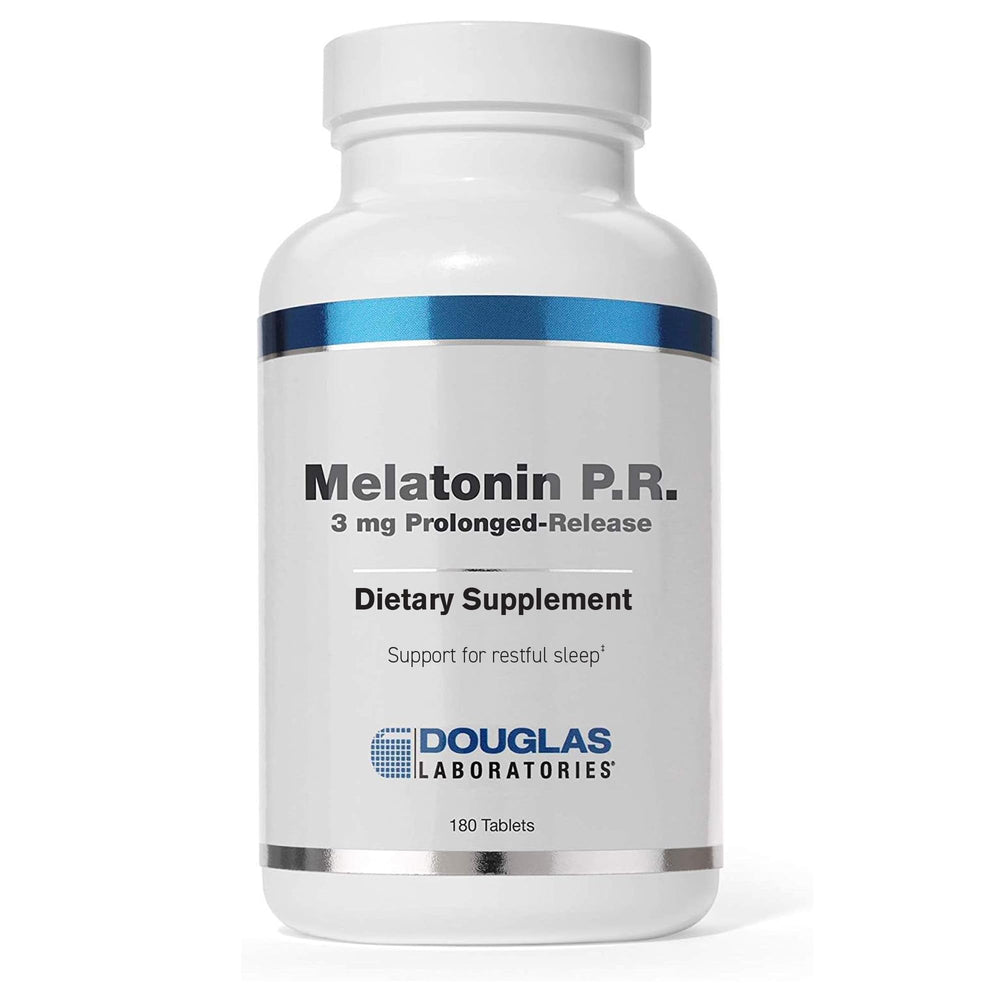Douglas Laboratories Melatonin Prolonged Release bottle with 3 mg tablets for restful sleep.