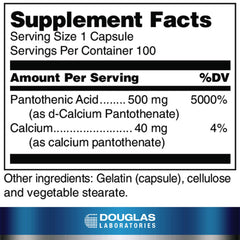 Pantothenic Acid 500 mg bottle - label close-up
