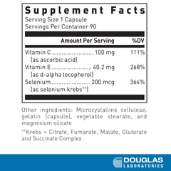 Label showing Selenium Plus ingredients