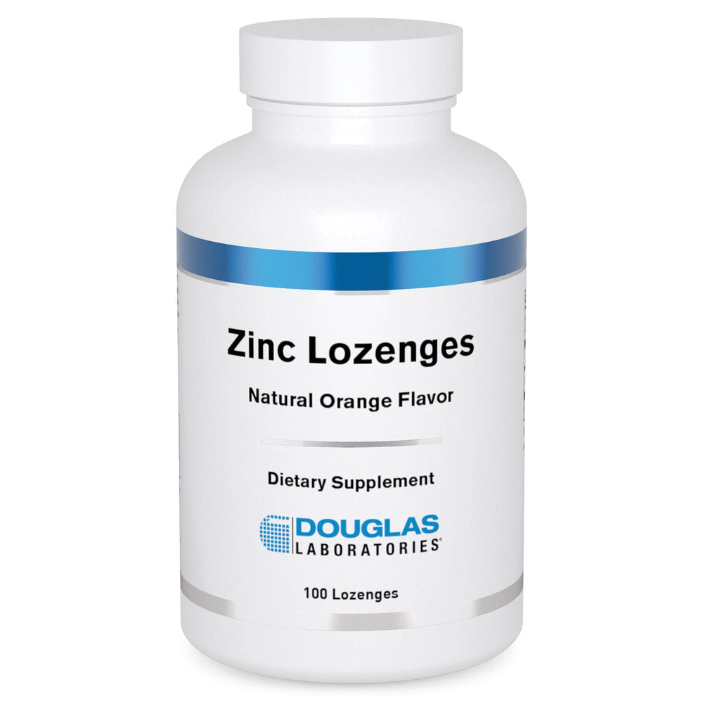 Front view of Douglas Laboratories Zinc Lozenges bottle in natural orange flavor