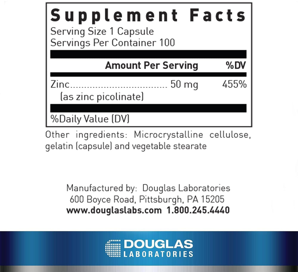 Front view of Douglas Laboratories Zinc Picolinate packaging
