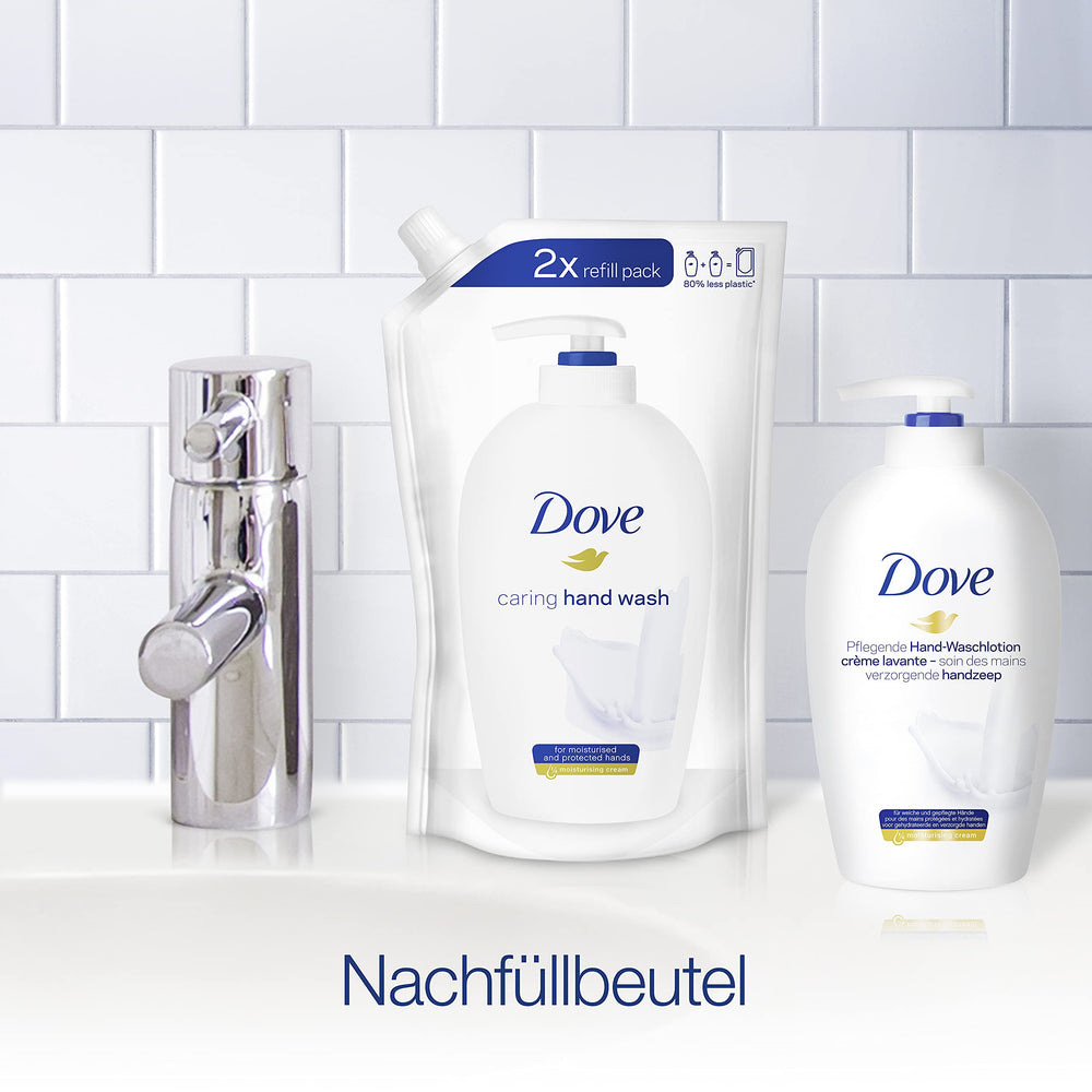 Dove Original refill bottle beside a pump dispenser for easy daily use