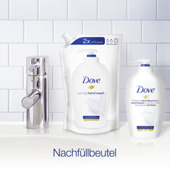 Dove Original refill bottle beside a pump dispenser for easy daily use