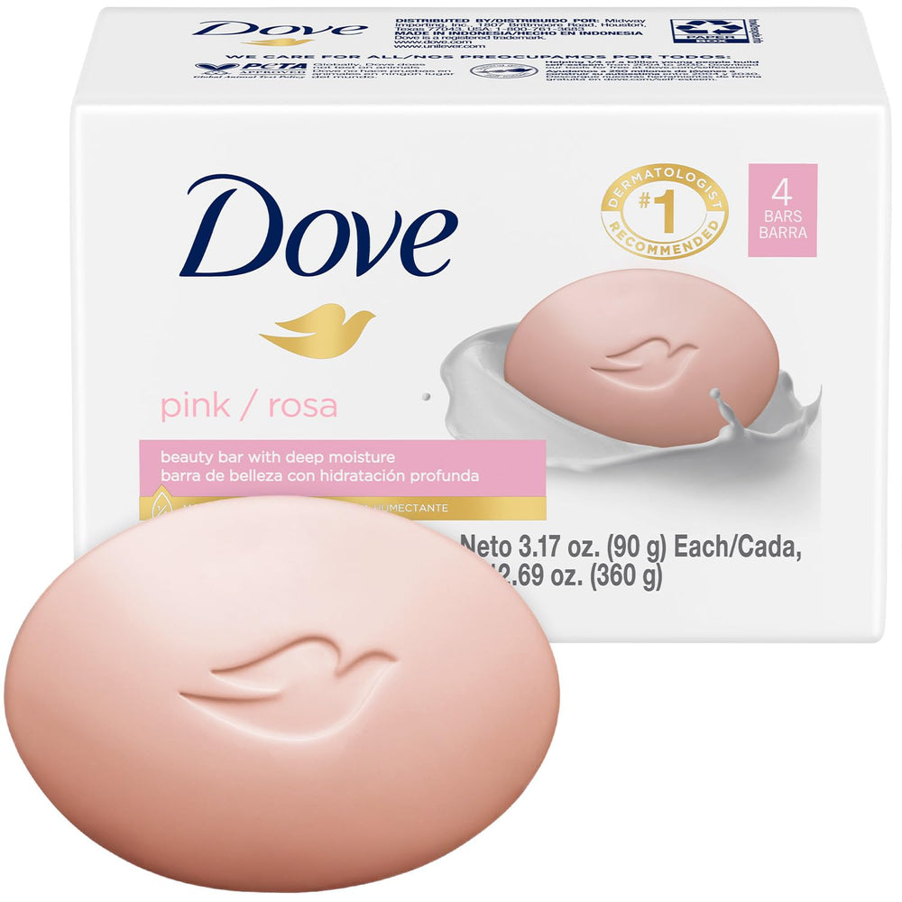 Dove Pink Beauty Bar Pack of 4 bars for all-in-one cleansing and hydration