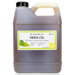 Dr Adorable Neem Oil bottle 32oz showcases pure oil ideal for nourishing skin and hair.