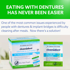 Dentures being cleaned with Cleanadent Wipes