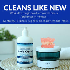 Night guards soaking in Liquid Crystal Soak Cleanser