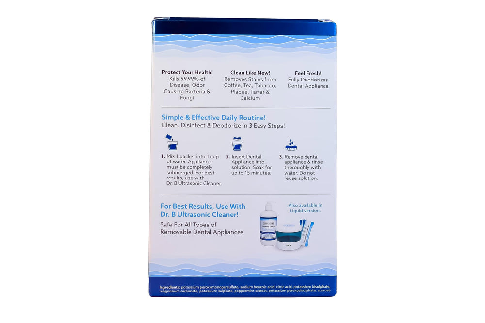 Dental appliances including dentures, retainers, aligners and night guards being cleaned