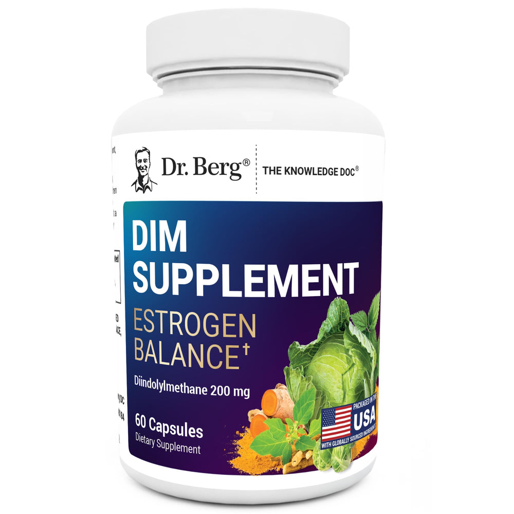 Dr. Berg DIM supplement original bottle for natural balance and mood support.