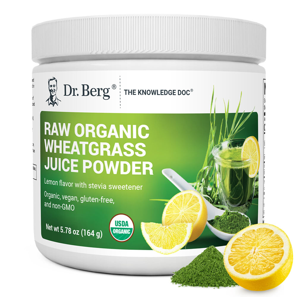 Dr. Berg Green Powder lemon bottle supports daily greens intake